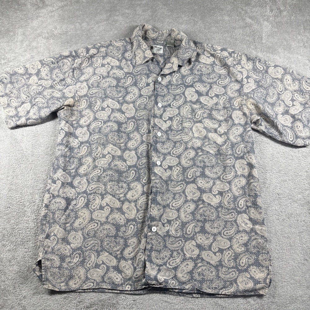 Vintage Silk Brand Gray Silk Button Up Paisley Shirt Mens Size XL‎